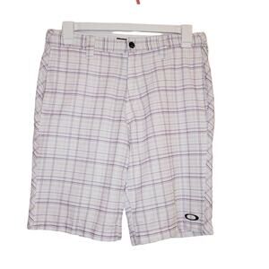 Oakley mens white and purple plaid board surfer shorts size 32